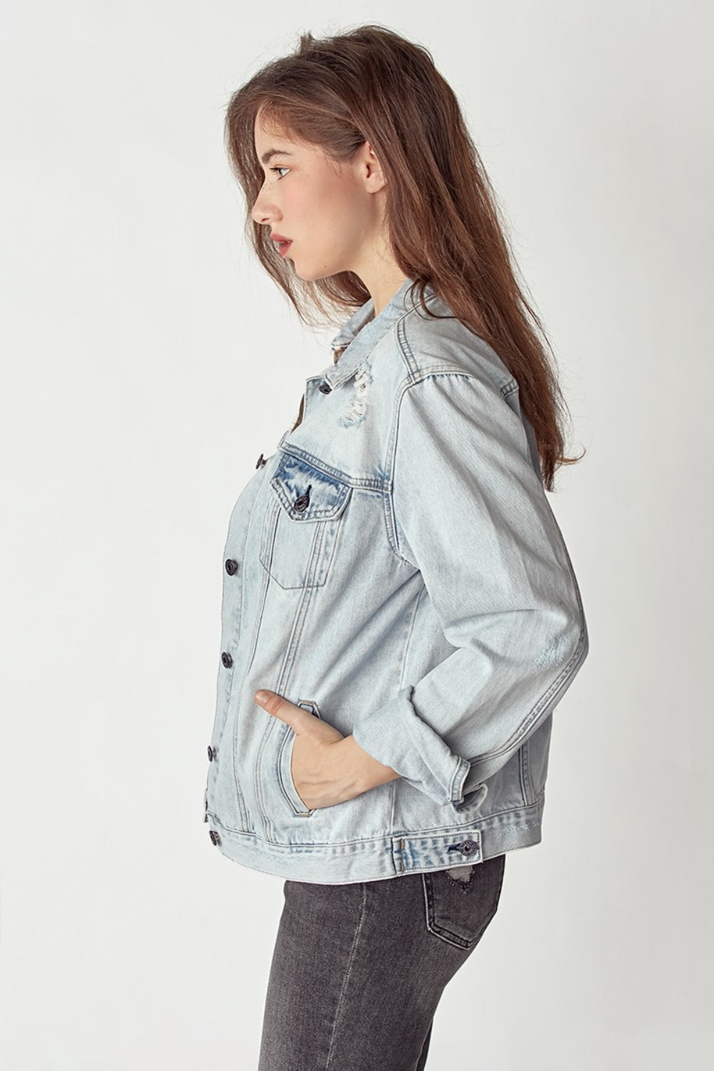 Stilla | Distressed Button Up Jacket