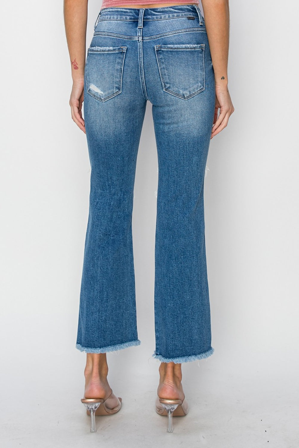 Stilla | Mellem Talje Distressed Afskåret Flare Jeans Online salg