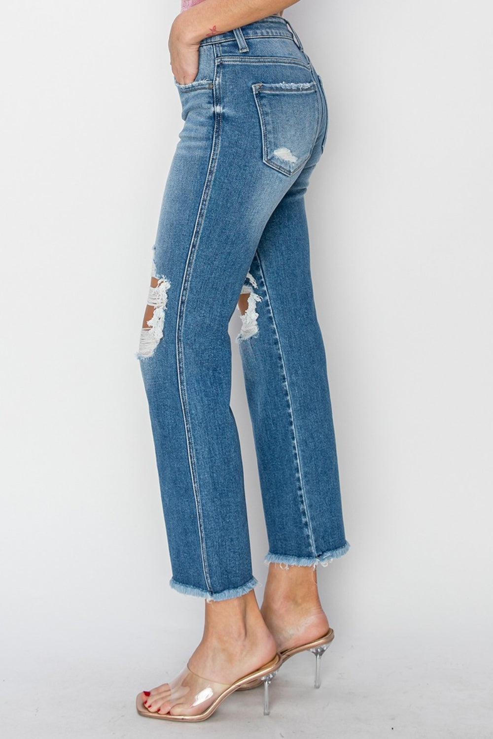 Stilla | Mellem Talje Distressed Afskåret Flare Jeans Online salg