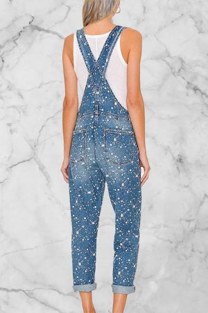 Stilla | Street Solid Patchwork Uden Ærmer Høj Talje Løs Denim Jumpsuits