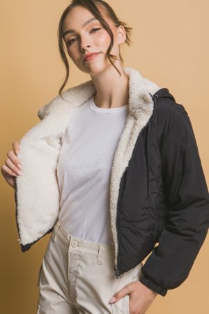 Stilla | Vendepullover Sherpa Kortjakke Med Hætte Love Tree