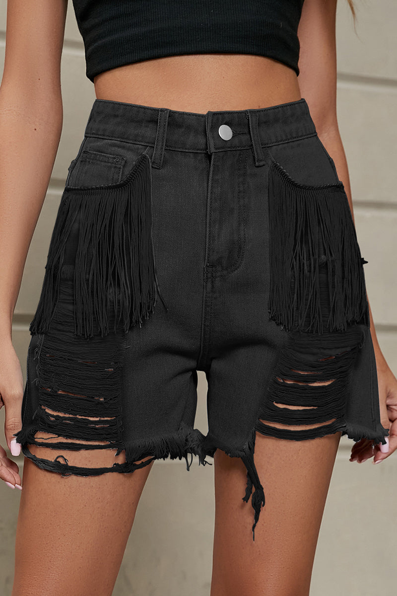 Stilla | Afslappet Simplicitet Solid Quast Rivet Lige Denim Shorts