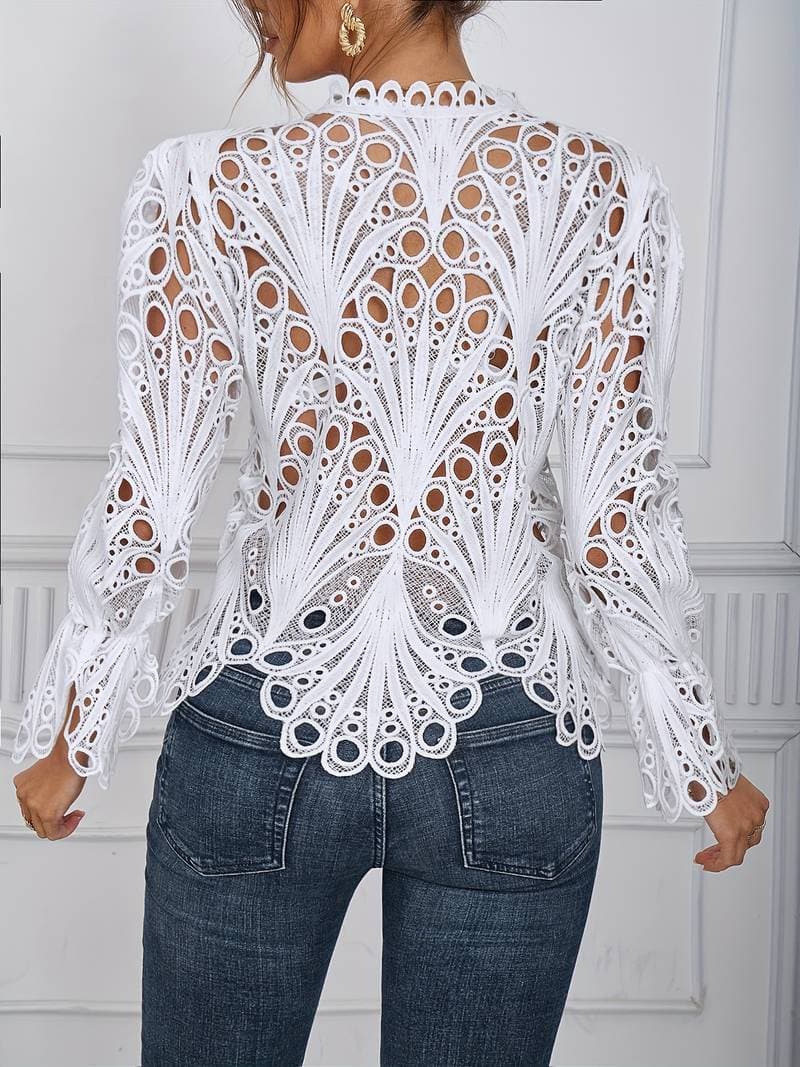 Stilla | Blondebluse Langærmet V-hals Knaplukning Elegante Transparent Design Rabat