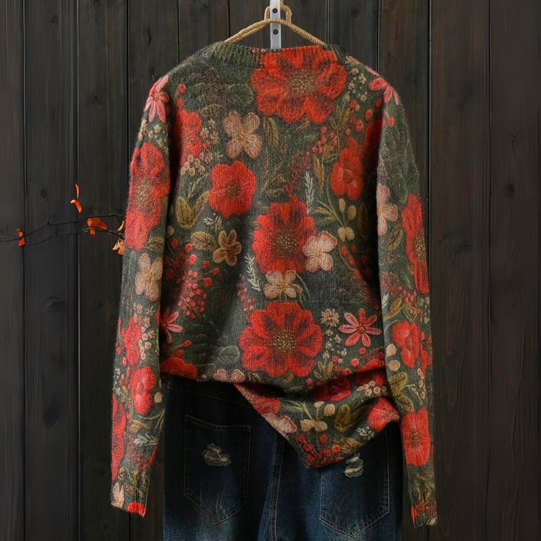 Stilla | Farverig Dame Blomsterpullover Udsalg
