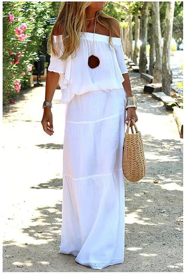 Stilla | Fashion Solid Split Joint Off the Shoulder Straight Kjoler på udsalg