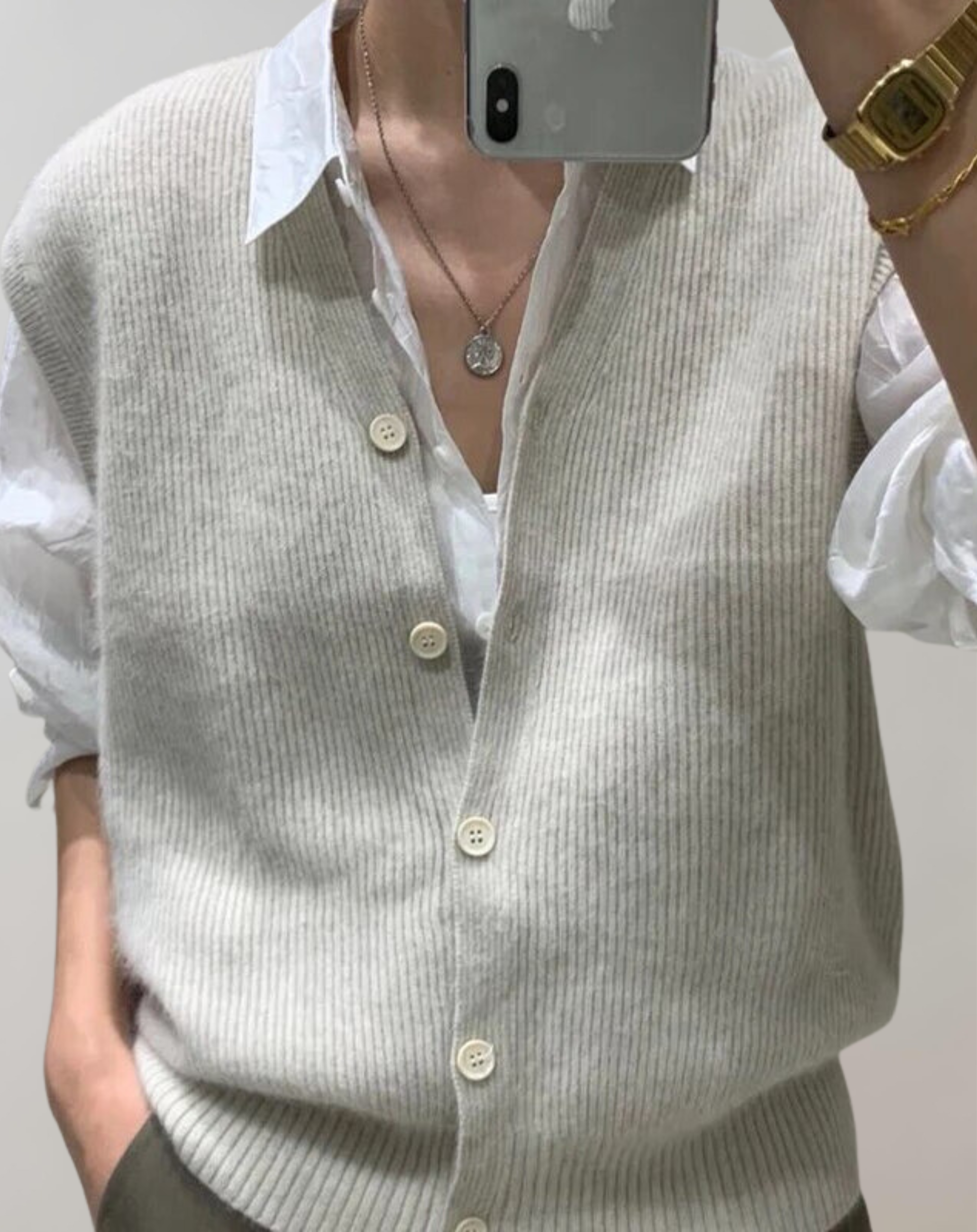 Stilla | Casual Strikvest Med Knapliste Online salg