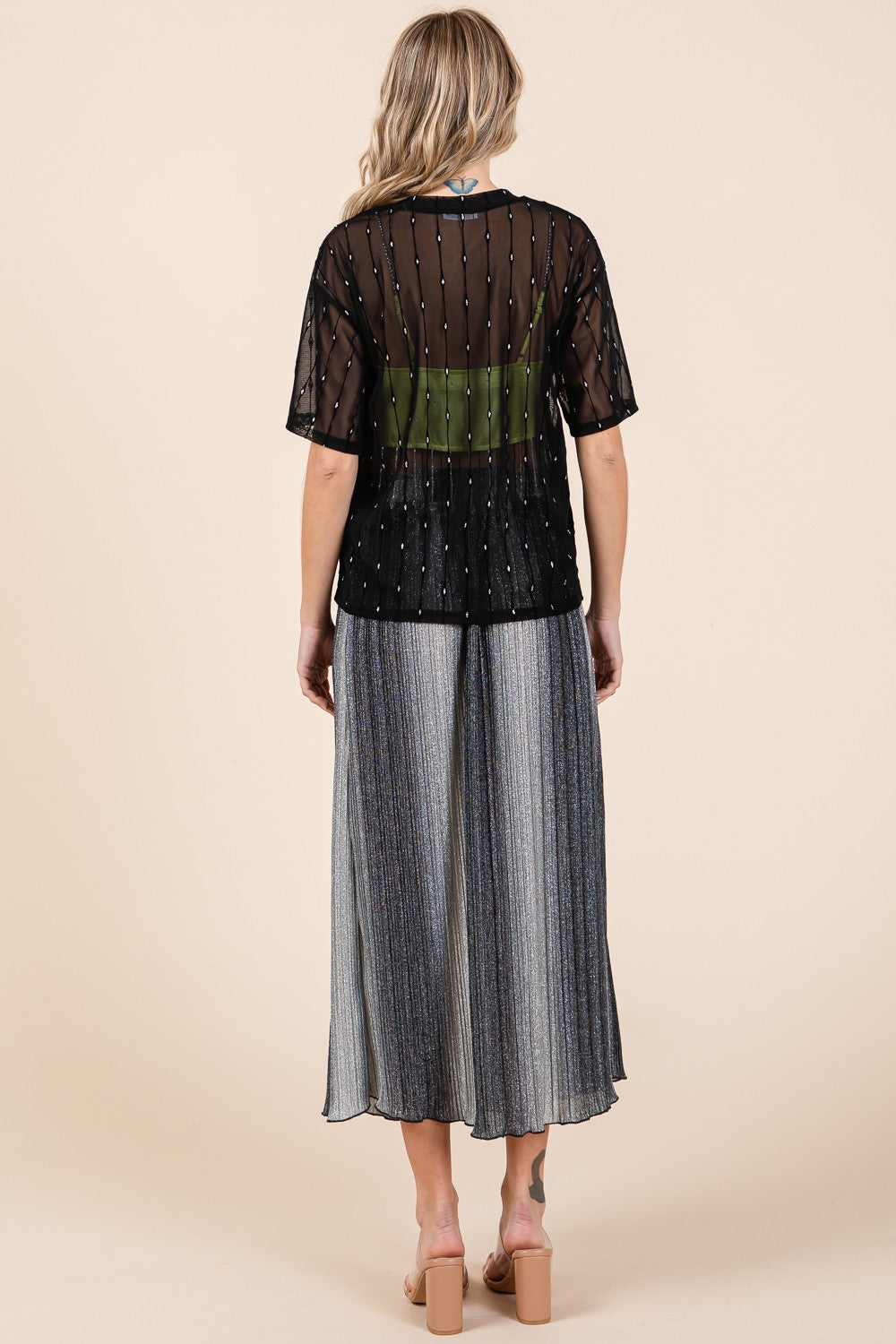 Stilla | Rund Hals Drop Shoulder Mesh Glitter Top