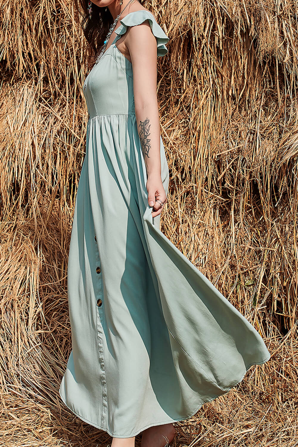 Stilla | Knap Rynket Trim Smocket Maxi Kjole