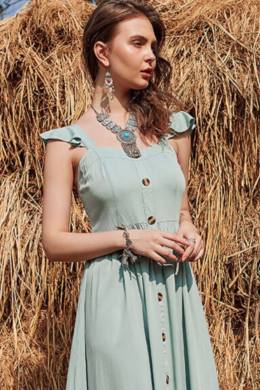 Stilla | Knap Rynket Trim Smocket Maxi Kjole