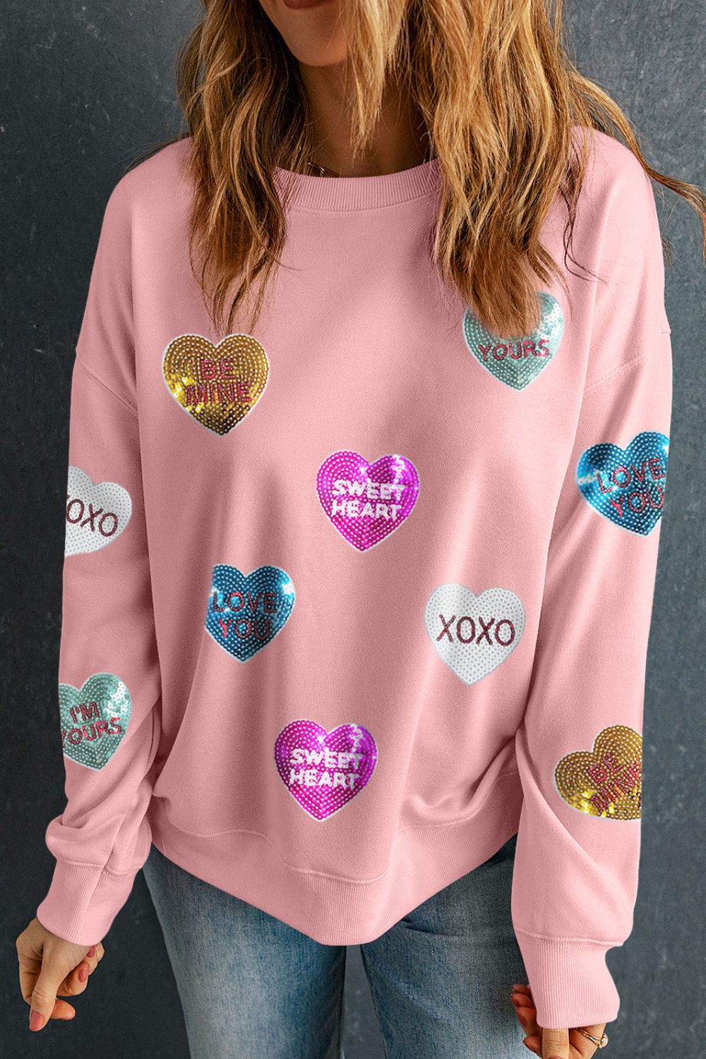 Stilla | Valentinsdag Pailletter Hjerte Rundhals Langærmet Sweatshirt