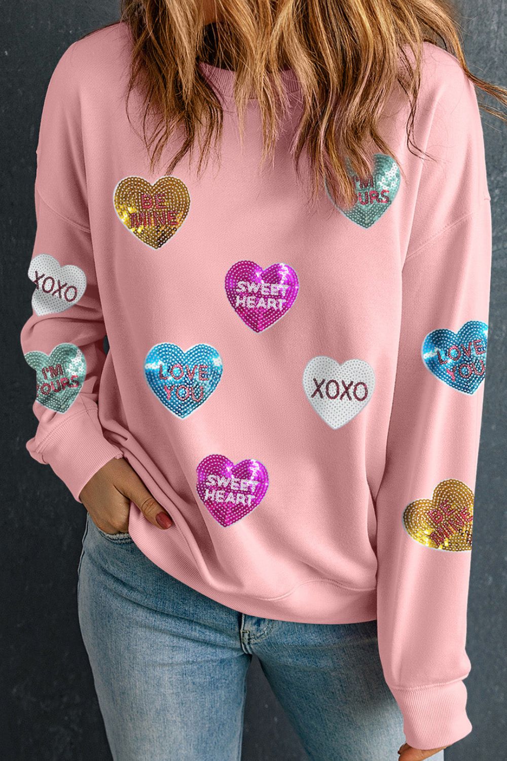 Stilla | Valentinsdag Pailletter Hjerte Rundhals Langærmet Sweatshirt