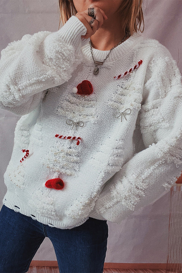 Stilla | Pullover med rund halsudskæring i julemønster og lange ærmer