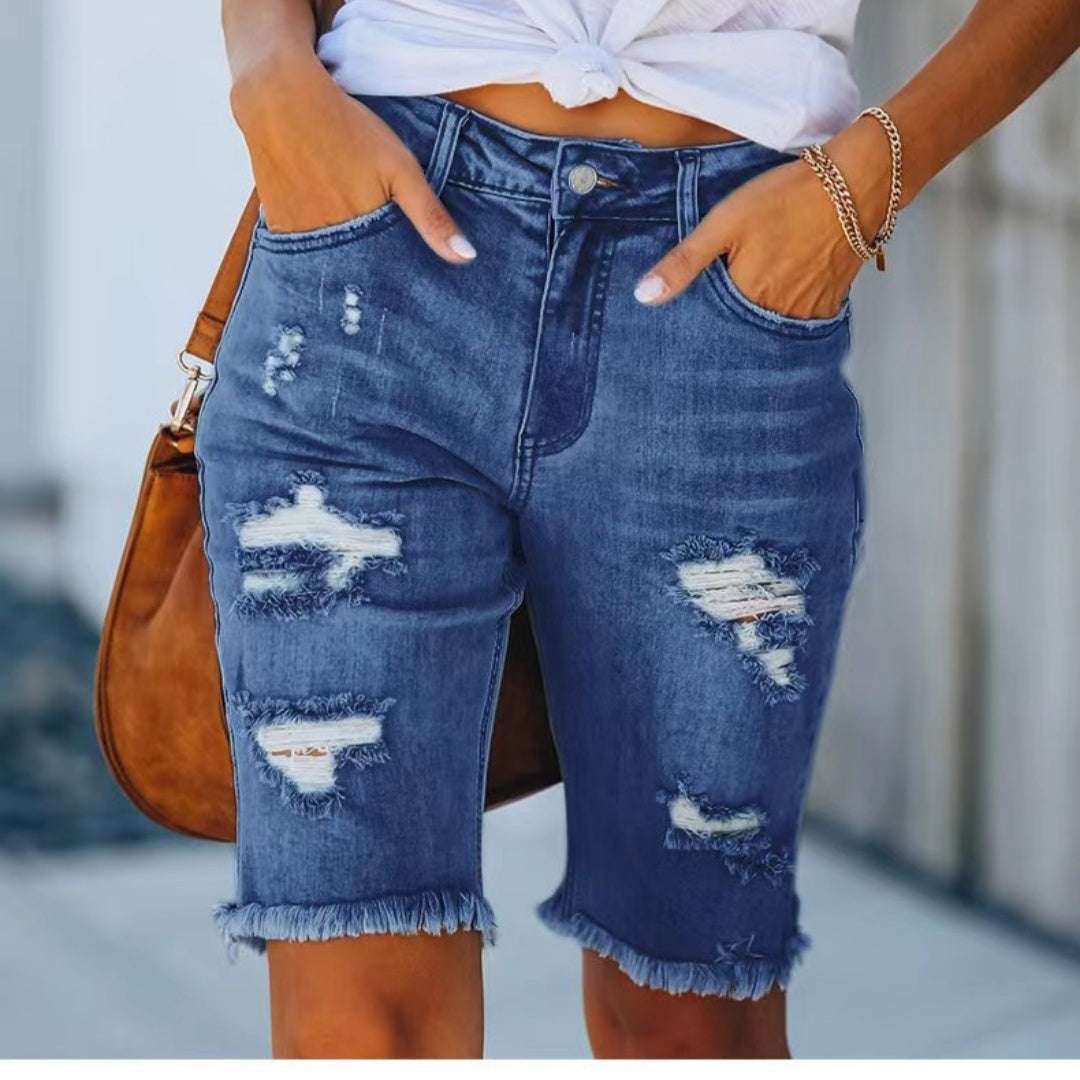 Stilla | Behagelige Slim Fit Jeans Med Frynset Kant Hot på udsalg