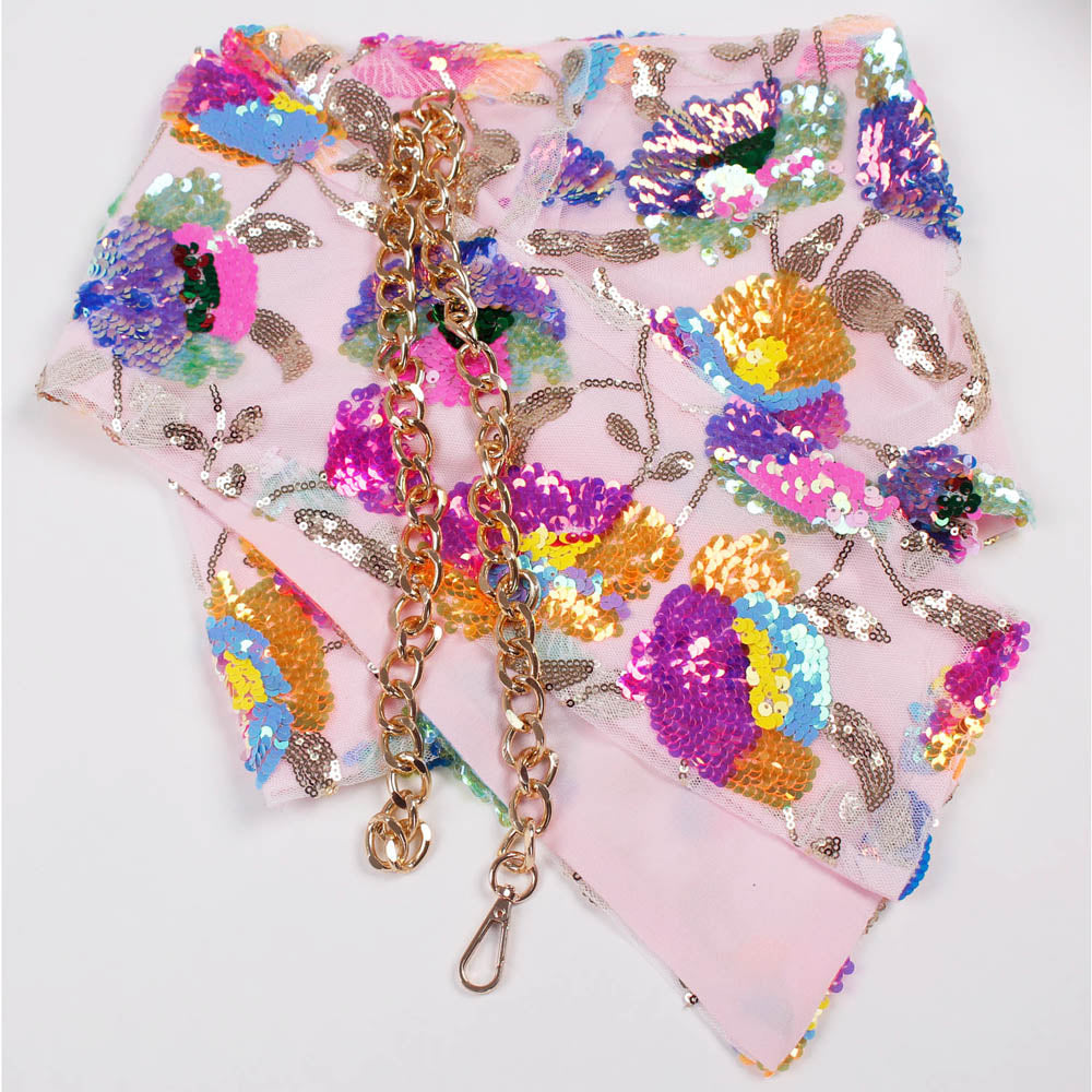 Stilla | Floral Pailletbroderi Pink Sommer Crop Top Online