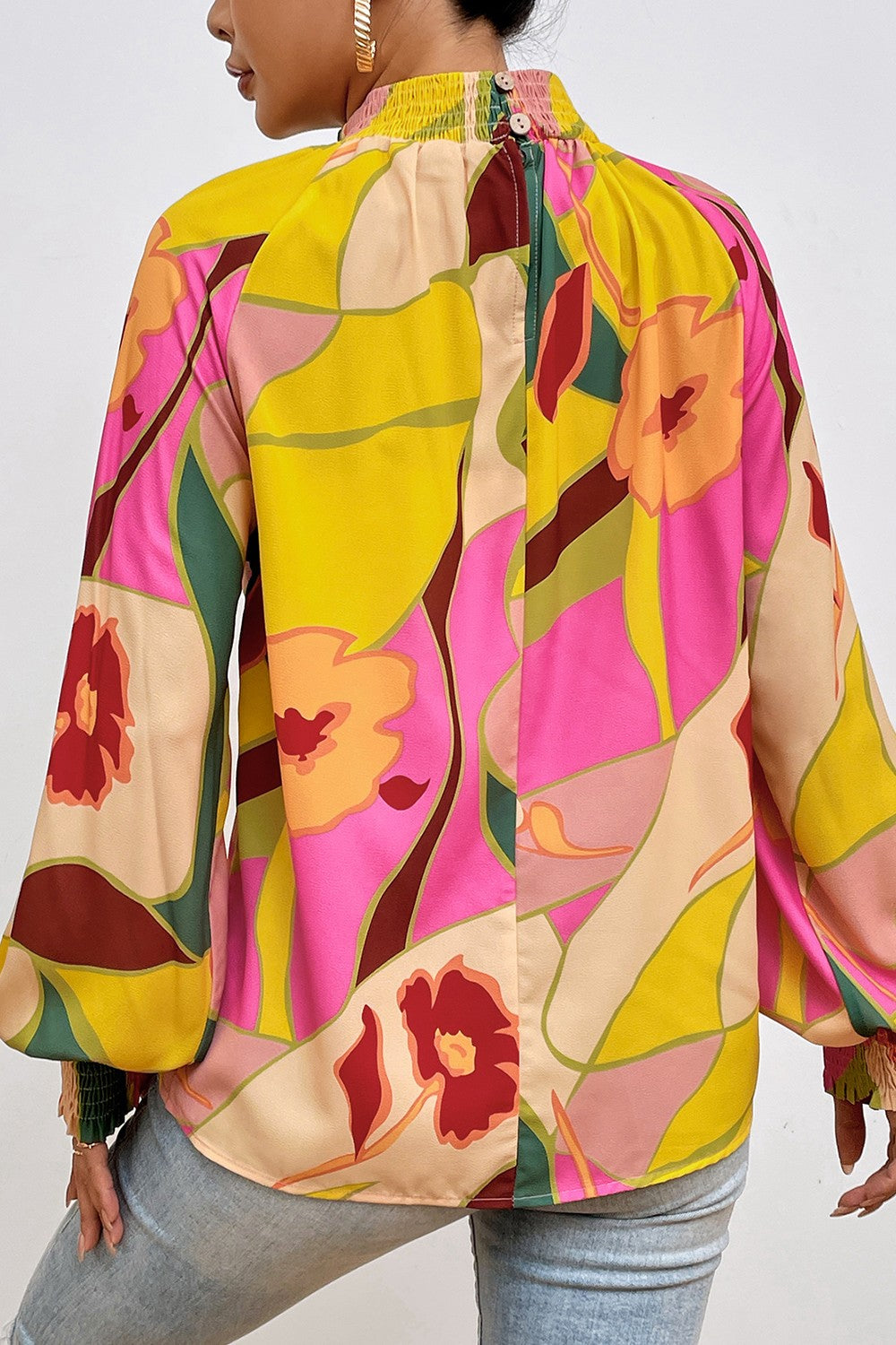 Stilla | Smocked Lantern Sleeve Mock Neck Bluse Rabat