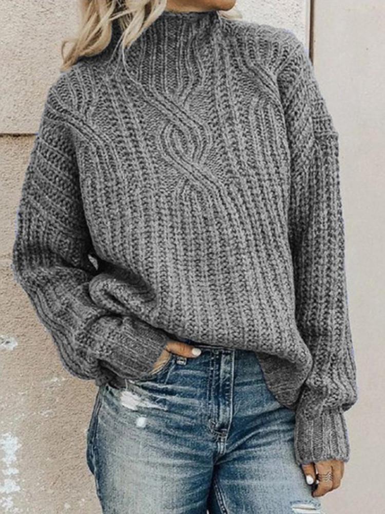 Stilla | Turtleneck Twist Solid Strikket Trøje Online Hot Salg