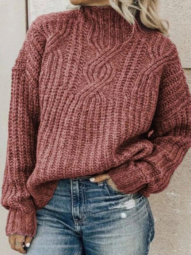 Stilla | Turtleneck Twist Solid Strikket Trøje Online Hot Salg