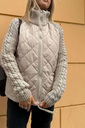 Stilla | Let Jakke Med Lynlås Af Ensfarvet Strik-patchwork Til Damer