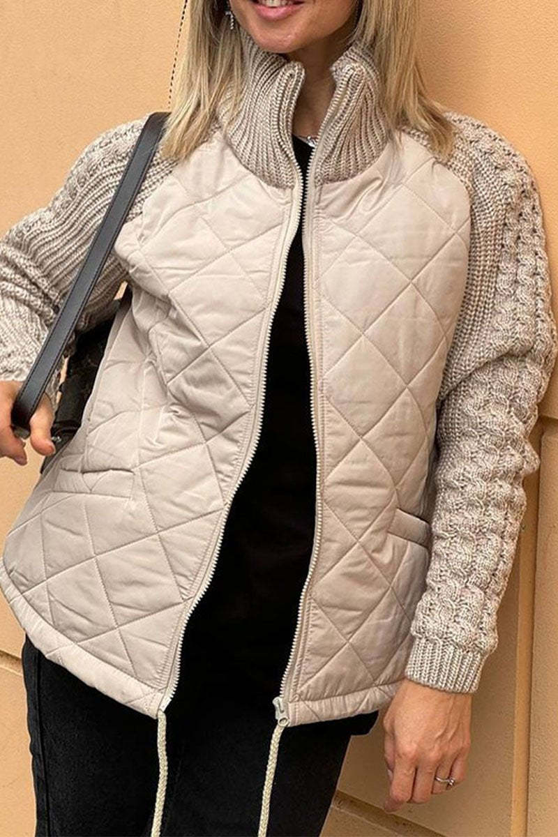 Stilla | Let Jakke Med Lynlås Af Ensfarvet Strik-patchwork Til Damer