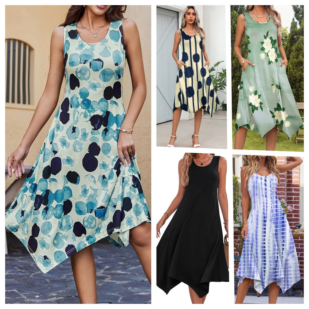 Stilla | Chic Fashion Printed Ærmeløs Uregelmæssig Kant Kjole Levere