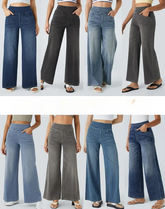 Stilla | Høj Talje Stretch Jeans Med Bred Ben Til Damer på udsalg