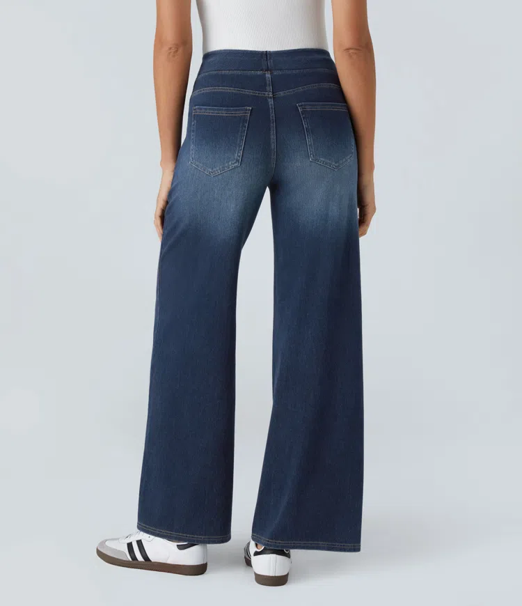 Stilla | Høj Talje Stretch Jeans Med Bred Ben Til Damer på udsalg