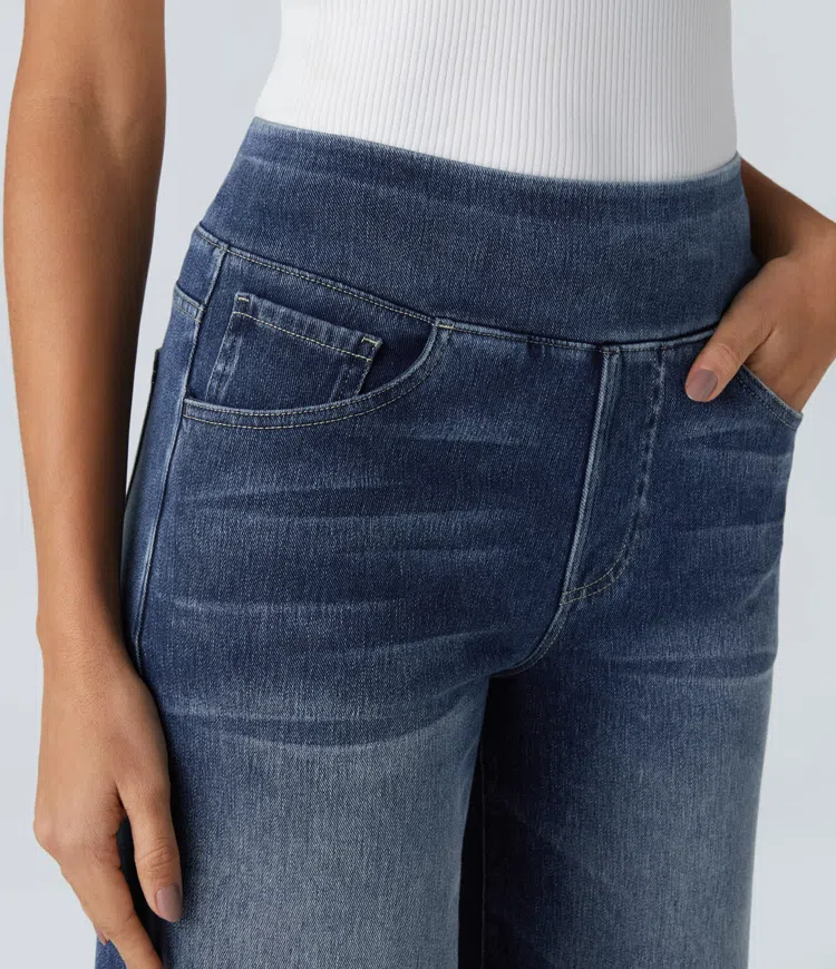 Stilla | Høj Talje Stretch Jeans Med Bred Ben Til Damer på udsalg