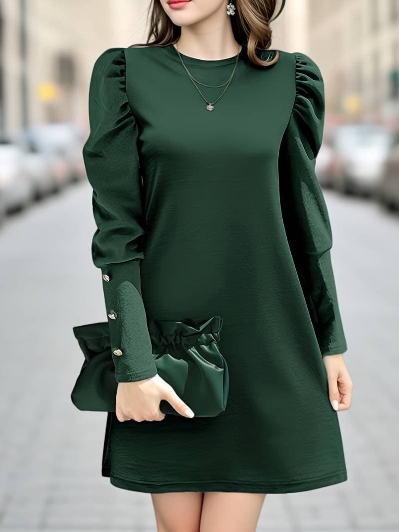 Stilla | Kjole Elegante A-line Lange Ærmer Med Knapper Høj Hals Klassisk Snit Online salg