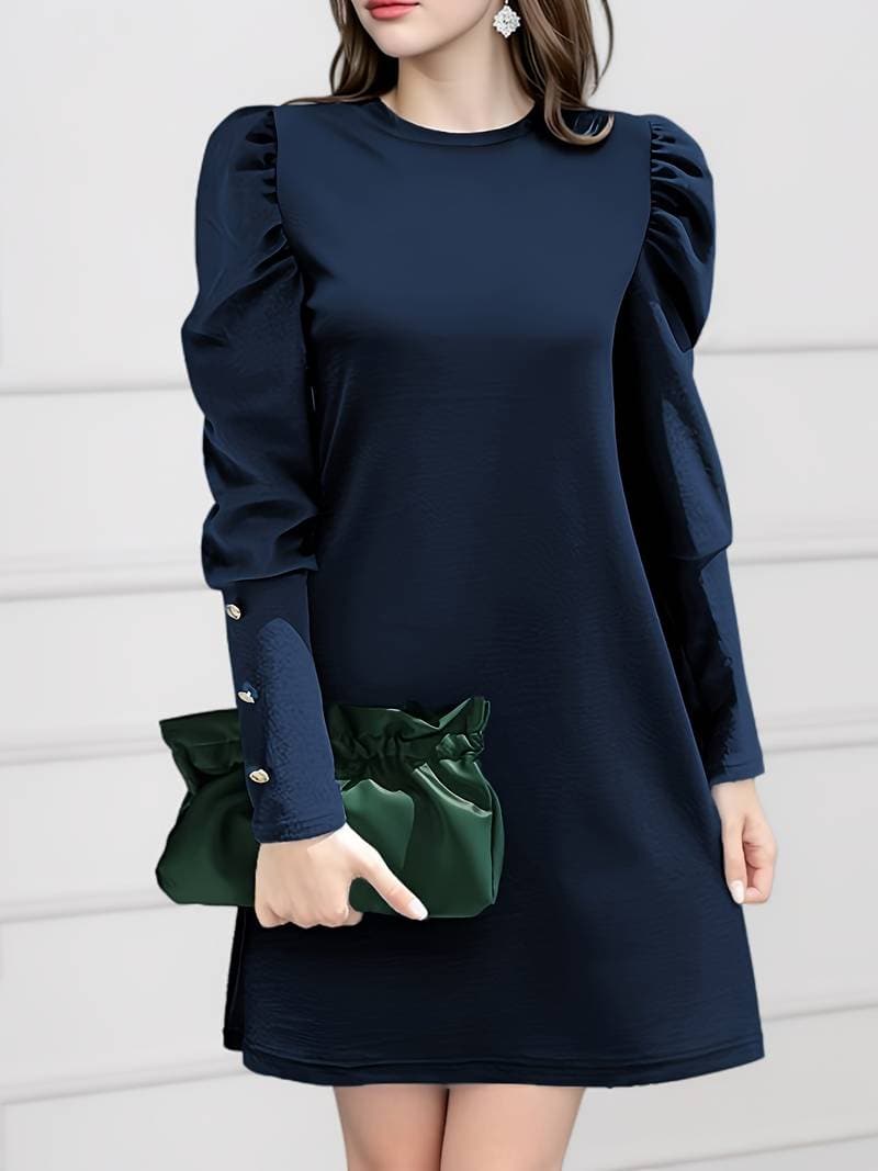 Stilla | Kjole Elegante A-line Lange Ærmer Med Knapper Høj Hals Klassisk Snit Online salg