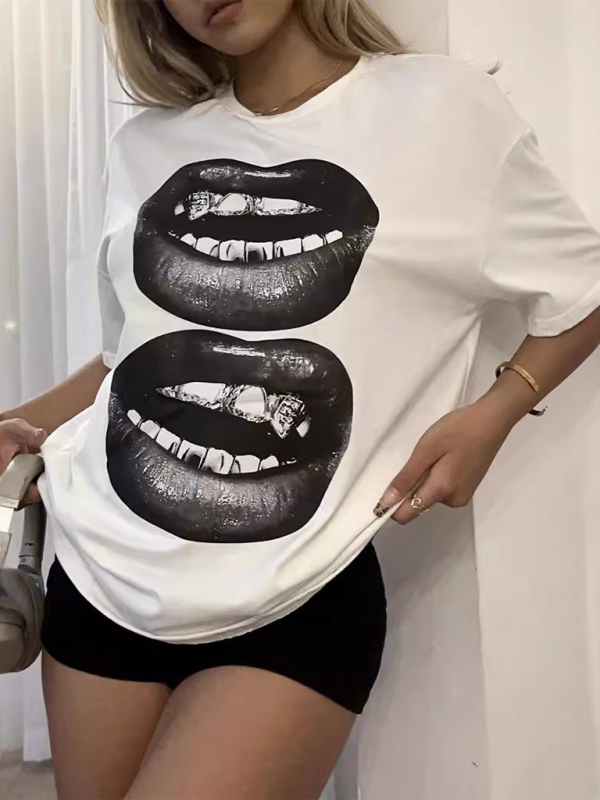 Stilla | Ny Modebillede Rund Hals Korte Ærmer T-shirt Online salg