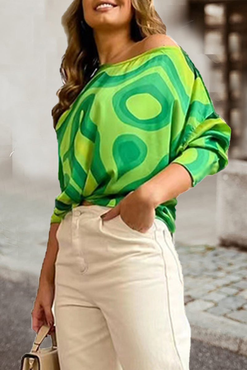 Stilla | Arbejde Elegant Print Patchwork Skrå Krave T-shirts Online