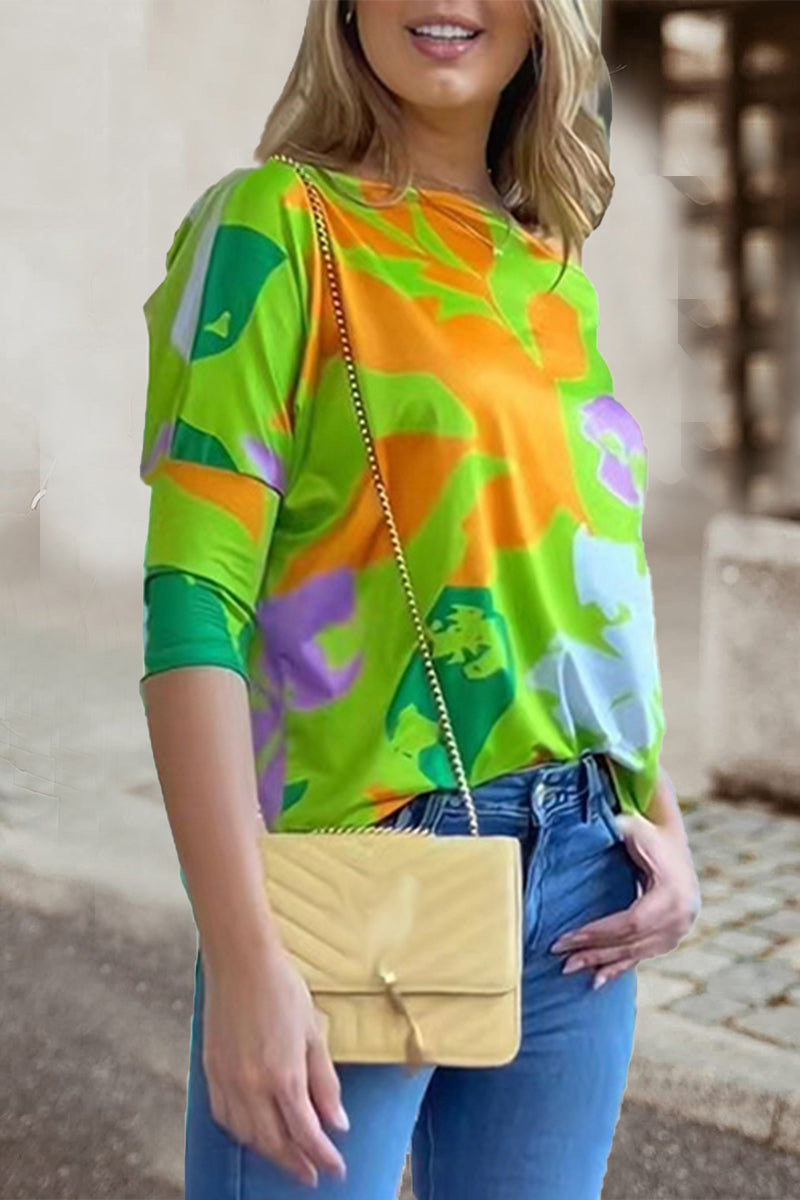 Stilla | Arbejde Elegant Print Patchwork Skrå Krave T-shirts Online