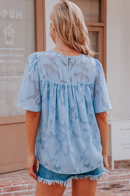 Stilla | Mind on Sunshine Blomster Jacquard Korte Ærmer Til Toppen
