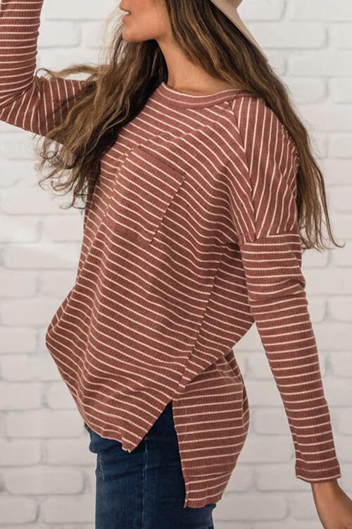 Stilla | Rund hals langærmet split T-shirt