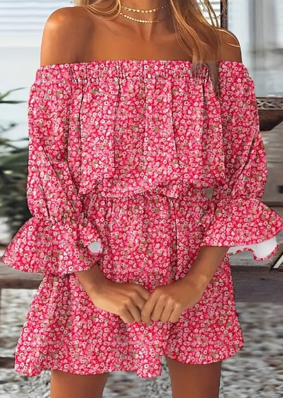 Stilla | Boho kjole med bladdesign og skulderfri design