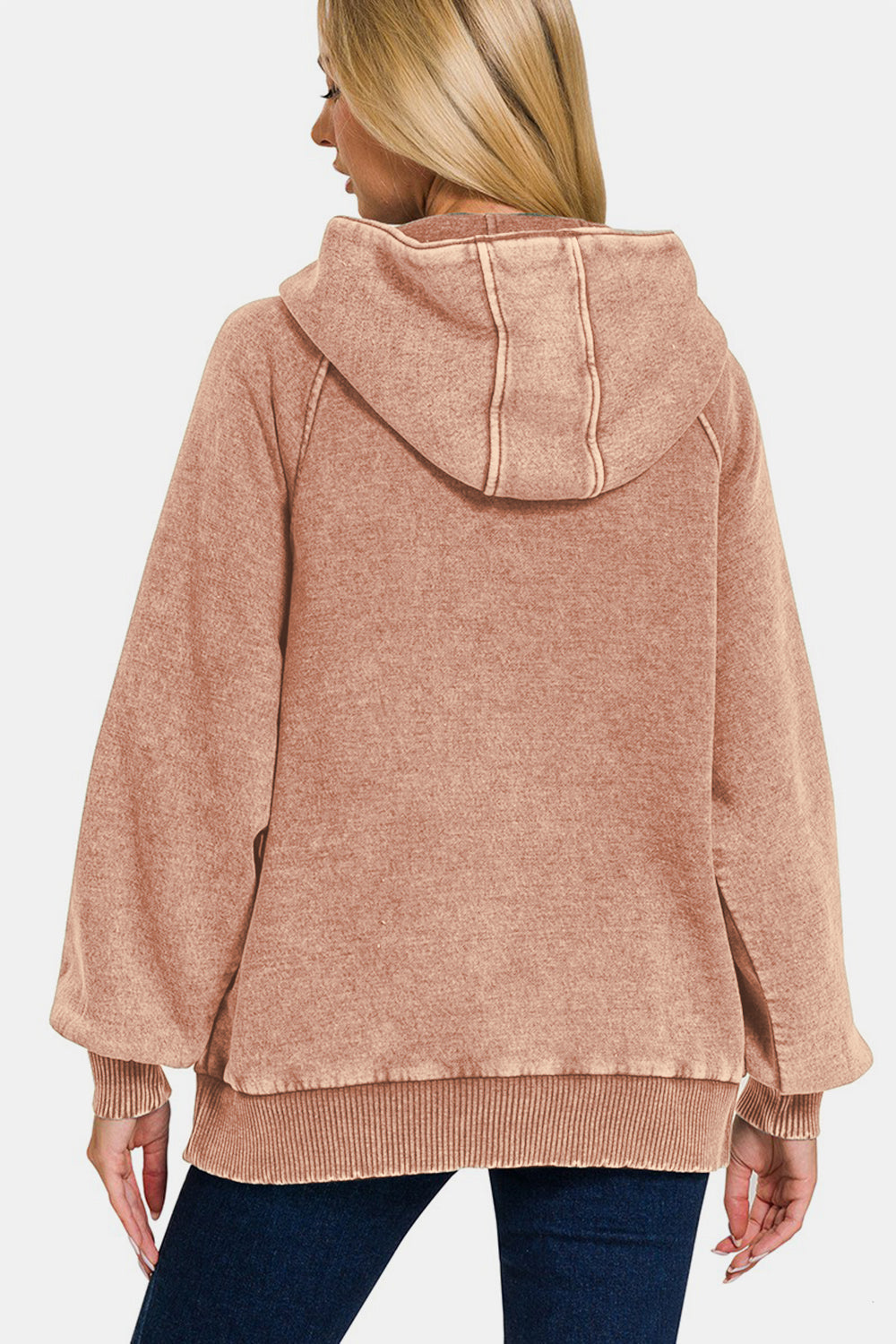 Stilla | Zenana Sweatjakke Med Kængurulomme Af Acid Vasket Fleece