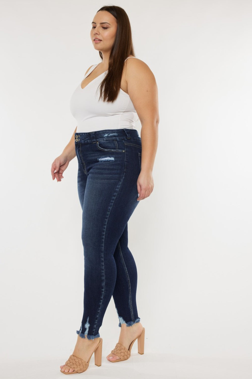 Stilla | Full Size Cat's Whiskers Raw Hem High Waist Jeans