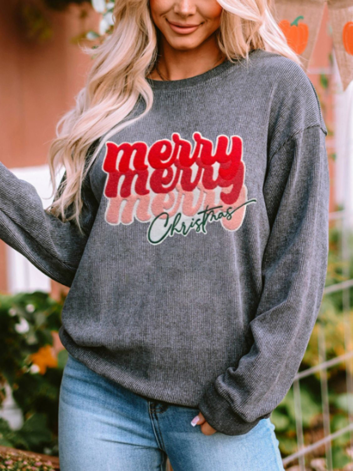 Stilla | Full Size GLAD JUL Rundhals Langærmet Sweatshirt Online