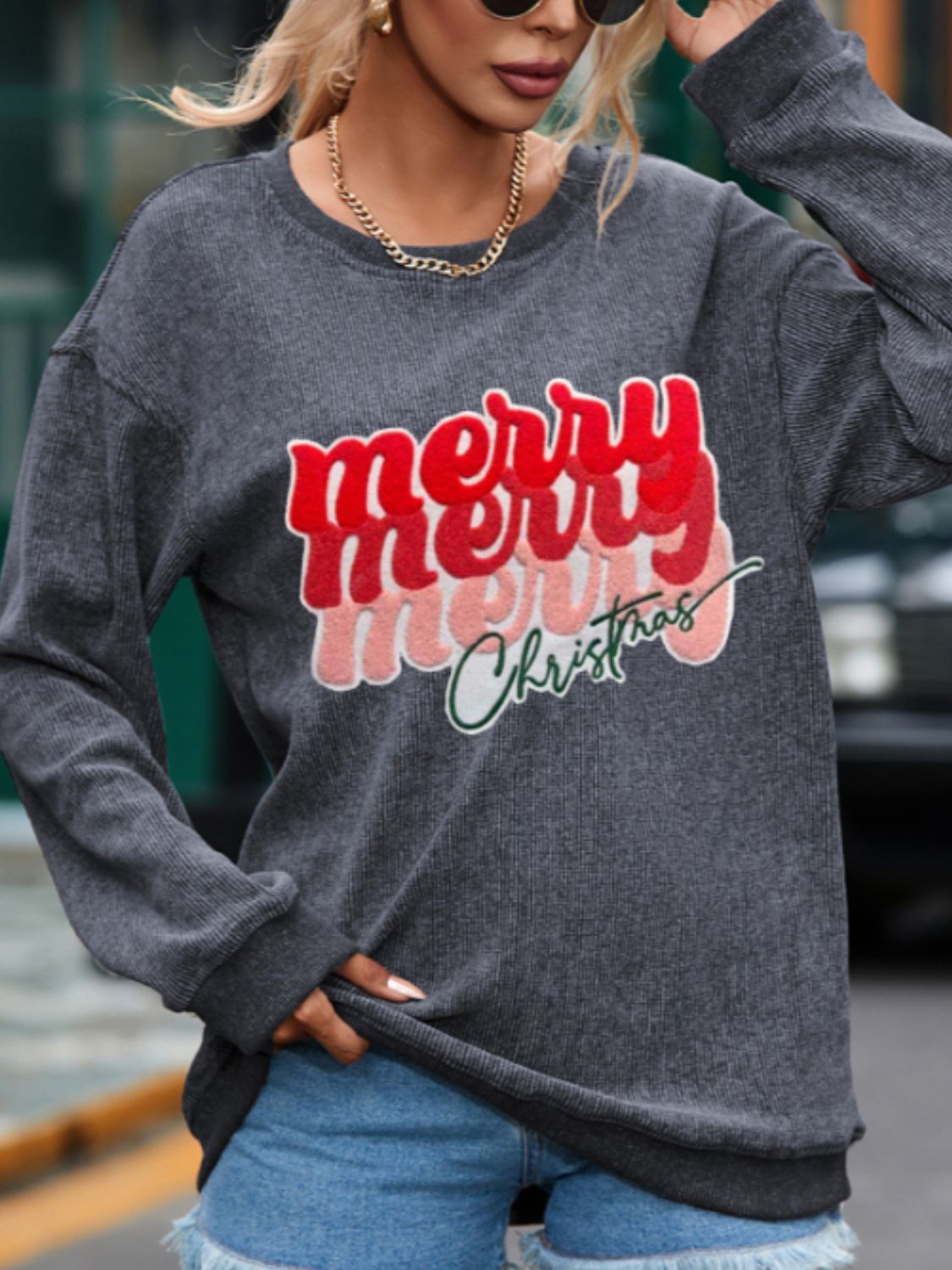 Stilla | Full Size GLAD JUL Rundhals Langærmet Sweatshirt Online