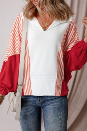 Stilla | Oversized Sweatshirt Med Stribet Design Og Kontrastfyldt V-udskæring Online