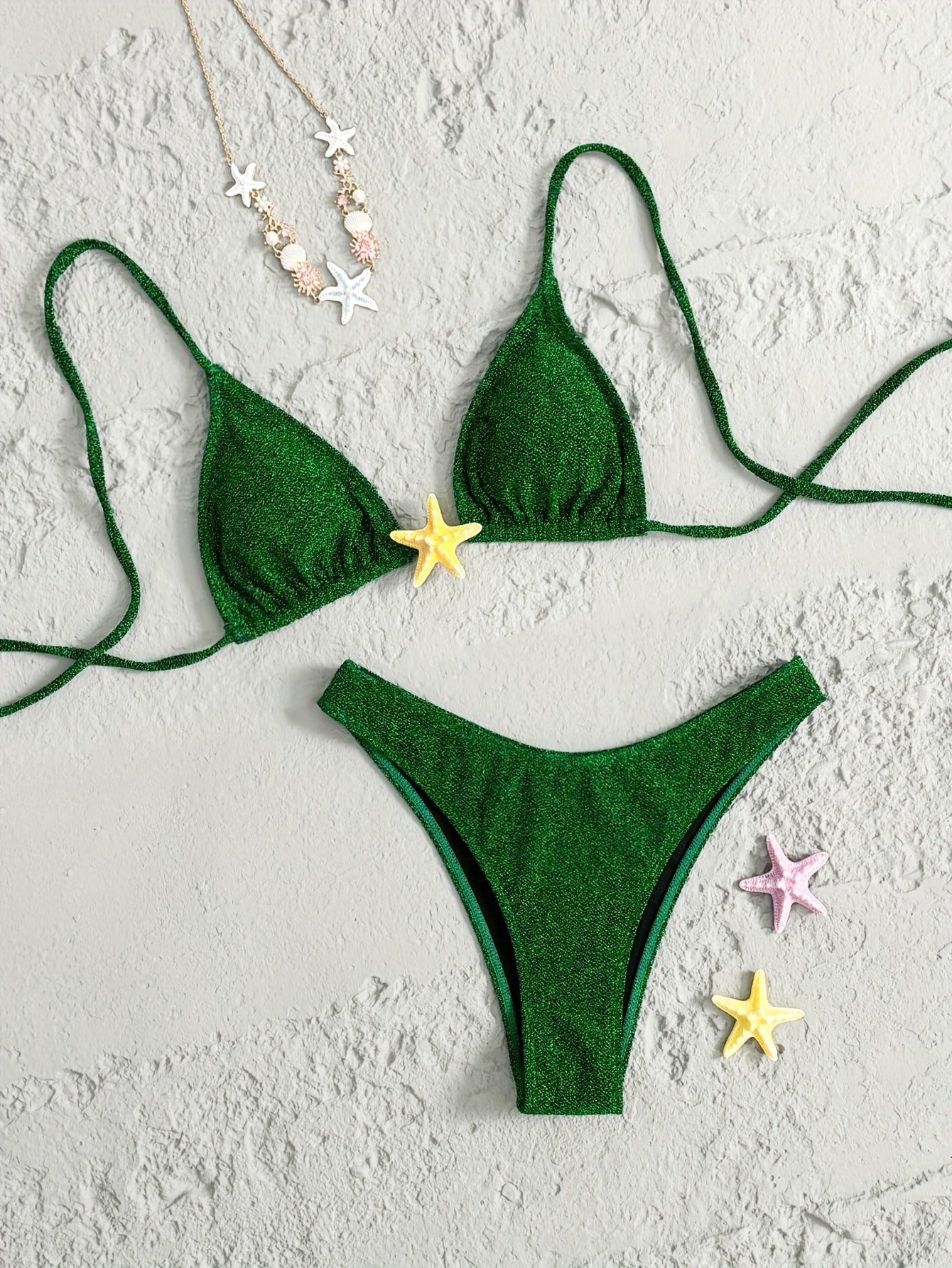 Stilla | Sexet Grønt Bikini Med Pailletter Til Kvinder Todelt, Med Høj Strækbarhed, Ensfarvet Farve