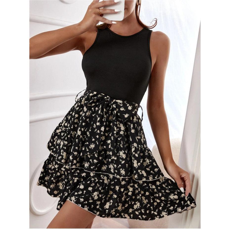Stilla | Blomstret Kjole Elegant Sort Online salg