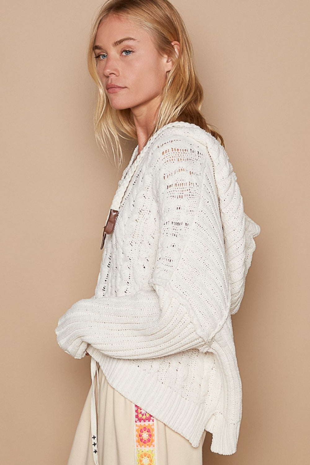 Stilla | Rib Væv Ærmer Hætte Kabel Strik Sweater Mode