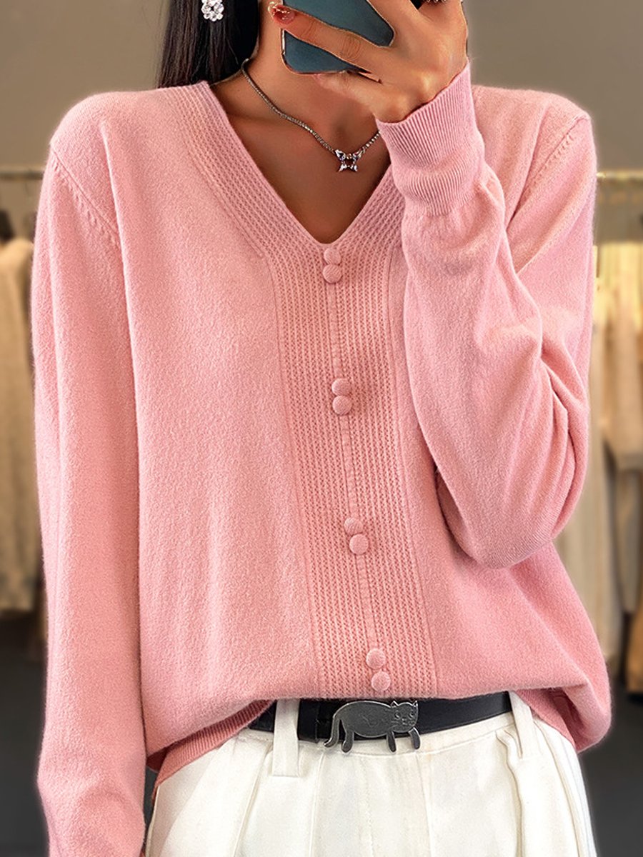Stilla | Sweater Afslappet V Hals Knap Online Hot Salg