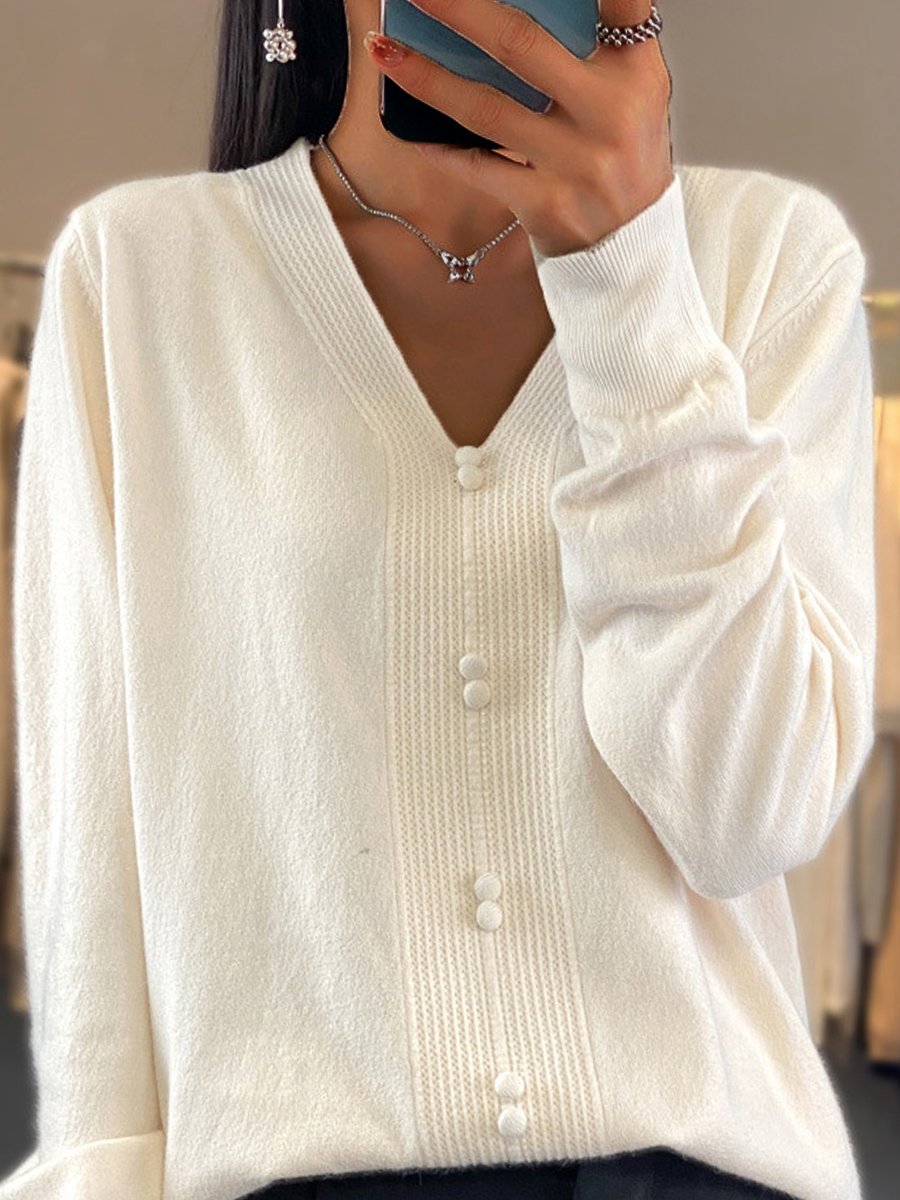 Stilla | Sweater Afslappet V Hals Knap Online Hot Salg