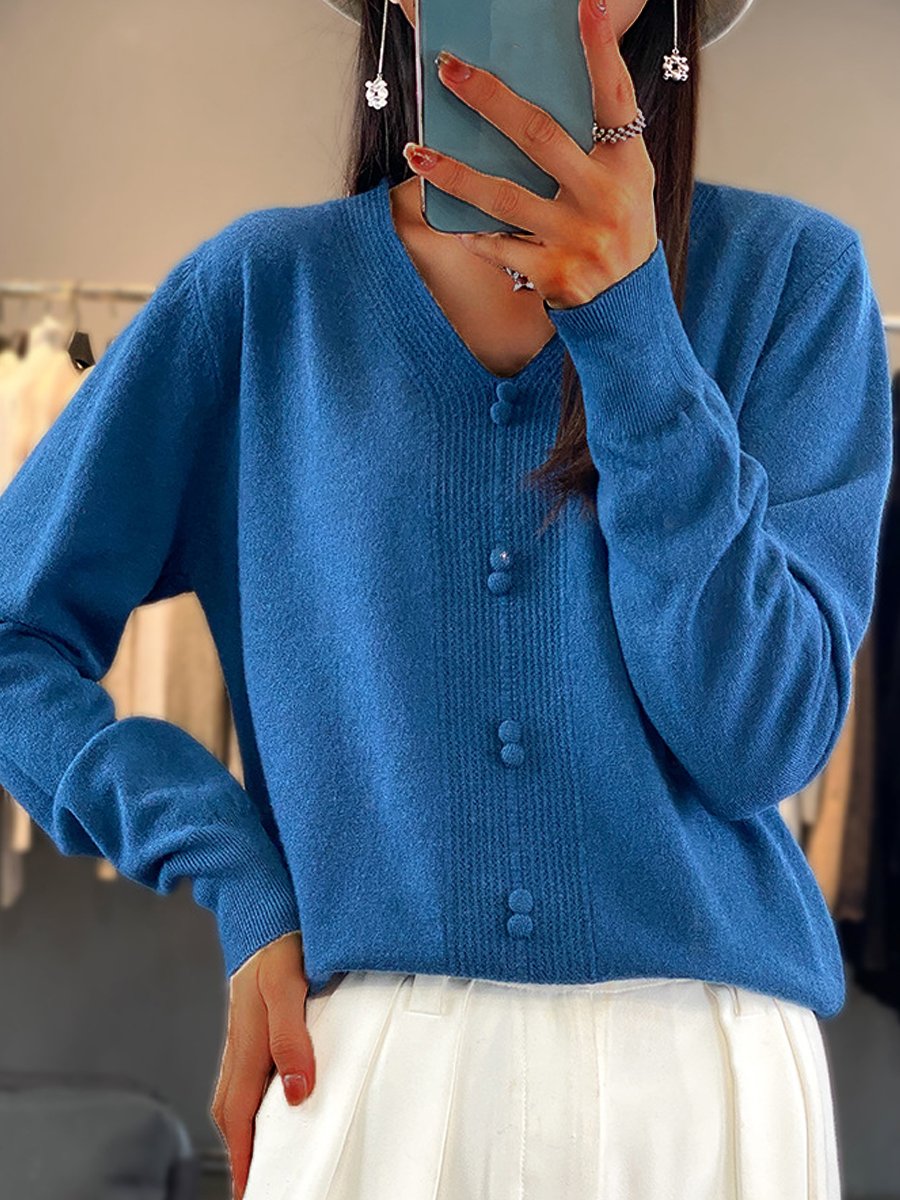 Stilla | Sweater Afslappet V Hals Knap Online Hot Salg
