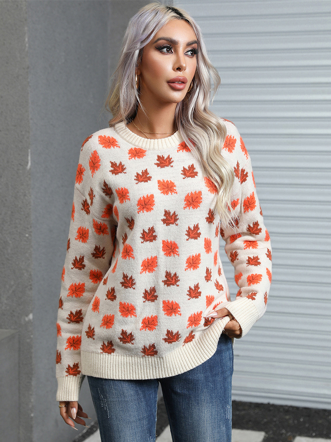 Stilla | Wings Ahornblad Rund Hals Langærmet Sweater Mode