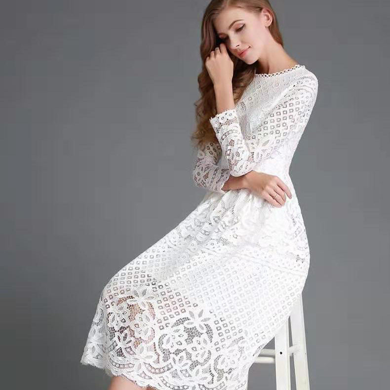 Stilla | Elegant Blonde Langærmet Slim Fit Midi Kjole