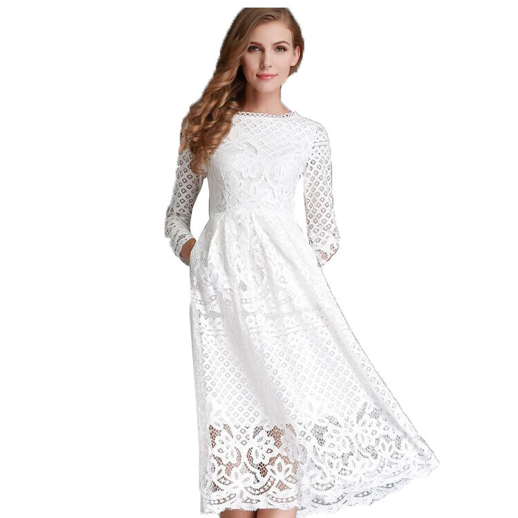 Stilla | Elegant Blonde Langærmet Slim Fit Midi Kjole