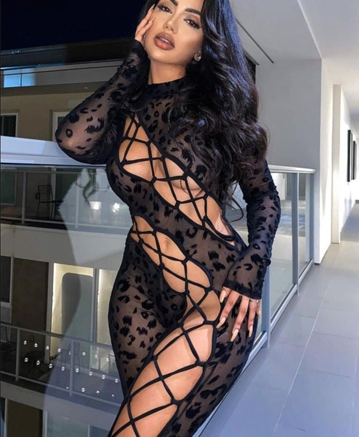 Stilla | Leopard Mesh Bandage Baddie Jumpsuits Online Hot Salg